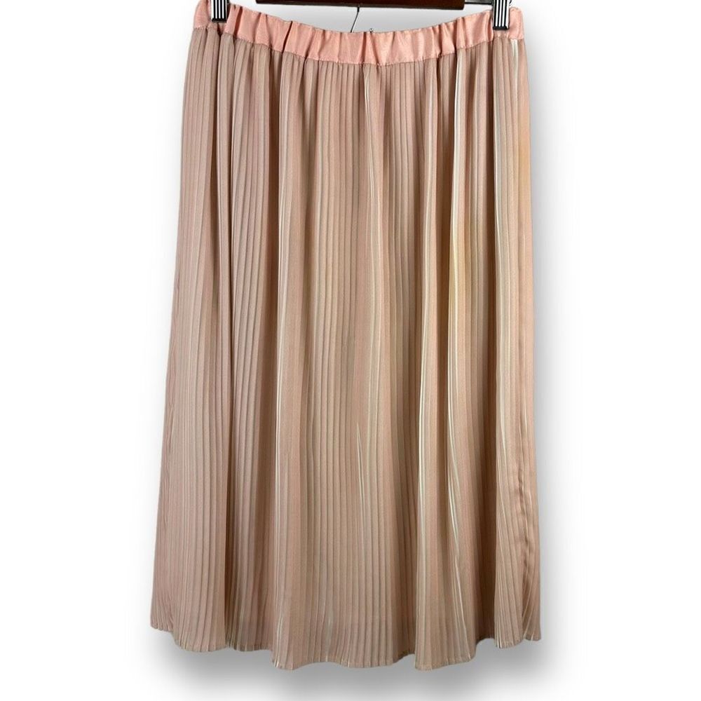 Adiva Women's Size M‎ Midi Skirt Pink Blush Ballet Pleated Front Flowy Lined
